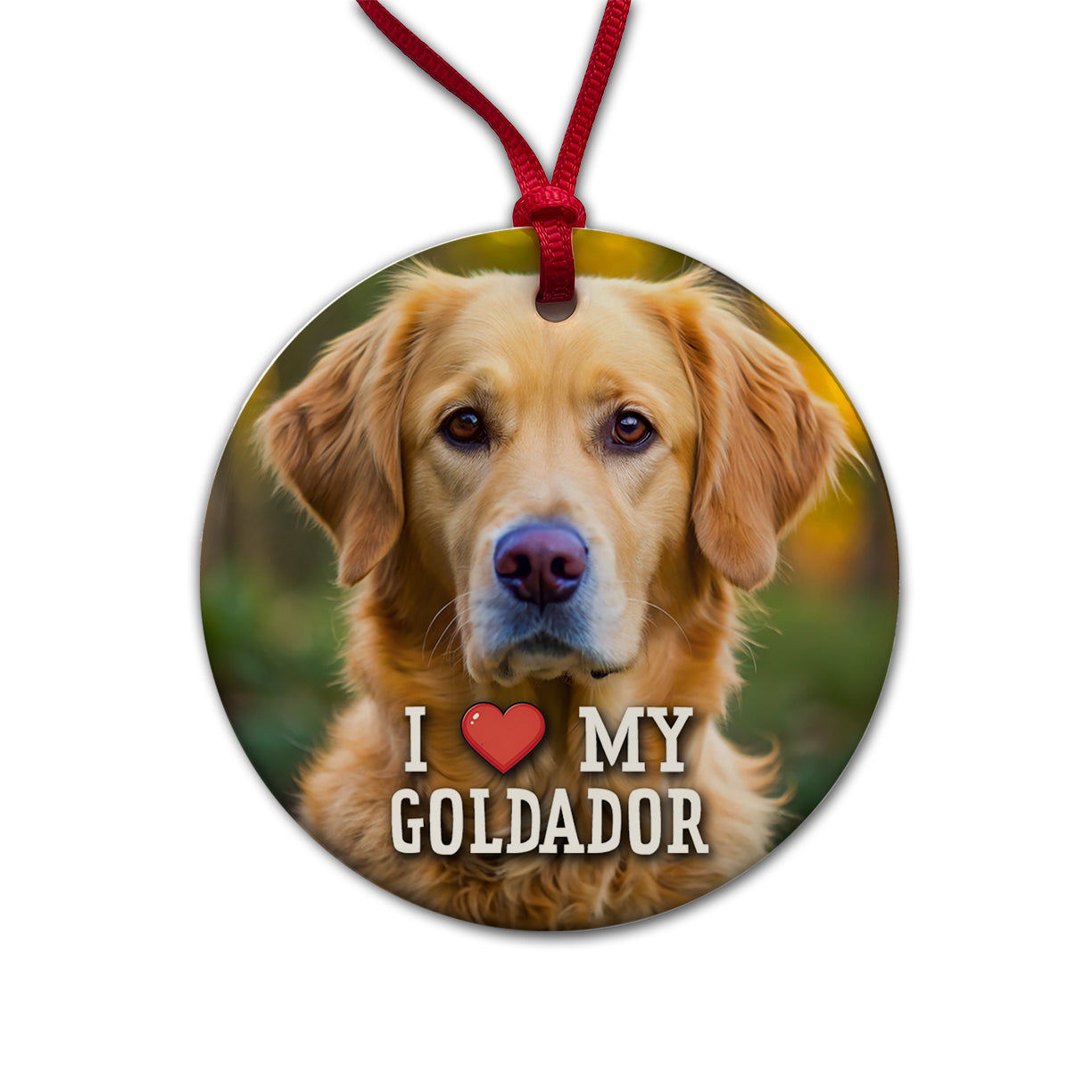 I Love My Goldador Dog Heart Round Ceramic Holiday Christmas Tree Ornament