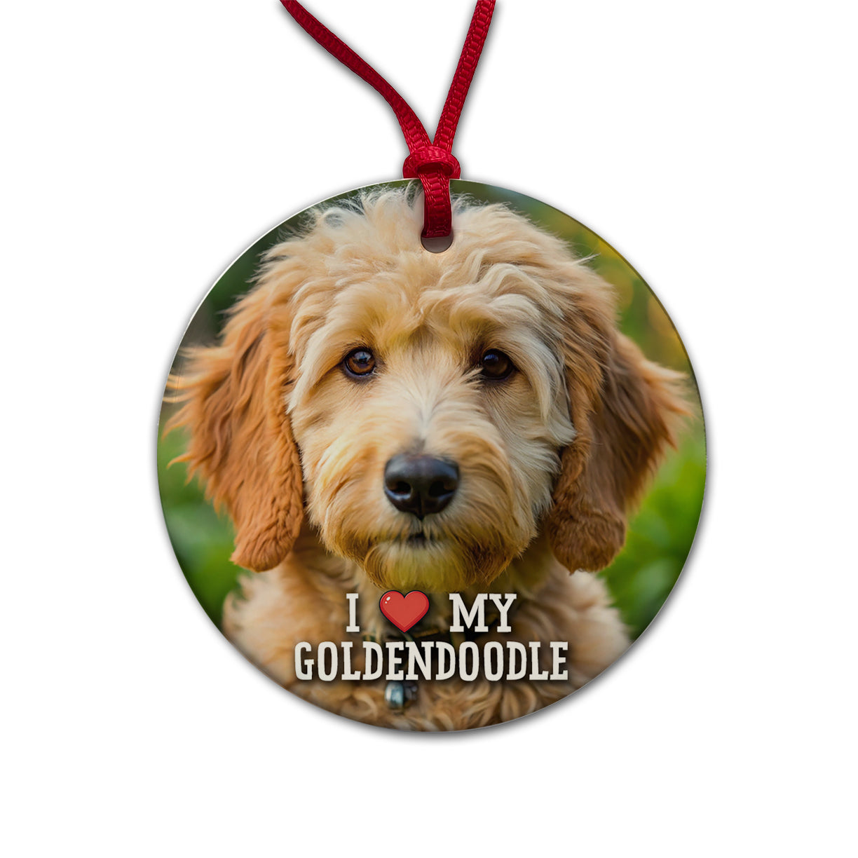 I Love My Goldendoodle Dog Heart Round Ceramic Holiday Christmas Tree Ornament