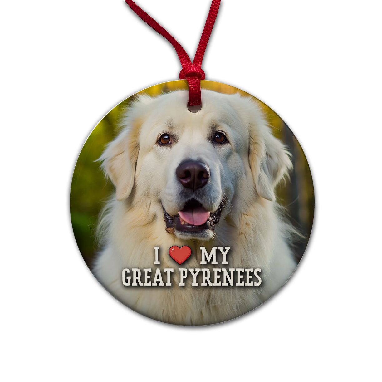 I Love My Great Pyrenees Dog Heart Round Ceramic Holiday Christmas Tree Ornament