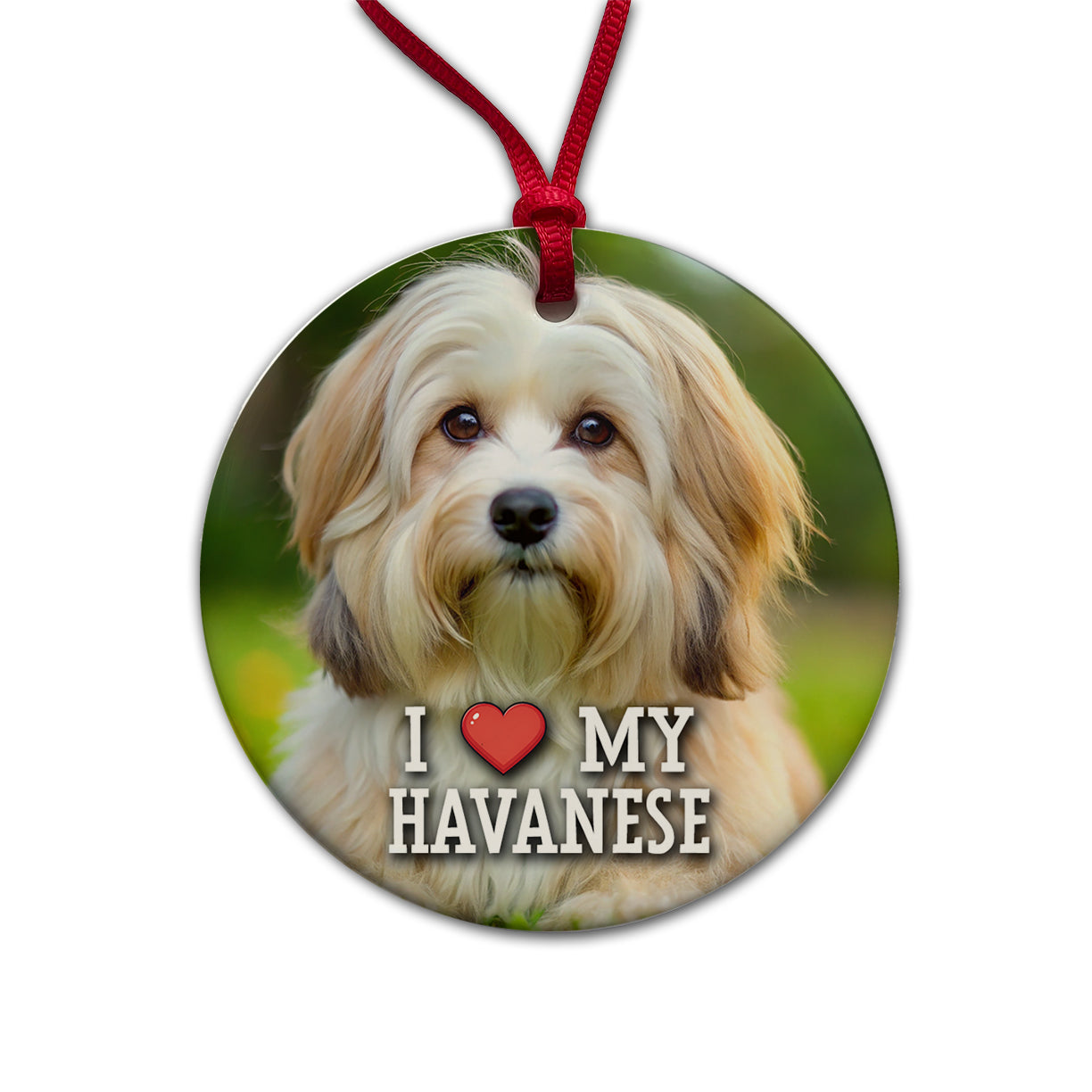 I Love My Havanese Dog Heart Round Ceramic Holiday Christmas Tree Ornament