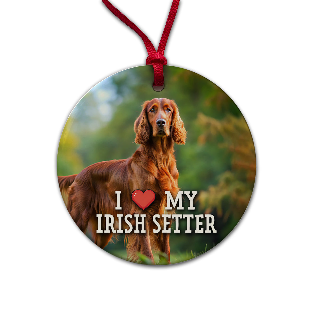 I Love My Irish Setter Dog Heart Round Ceramic Holiday Christmas Tree Ornament