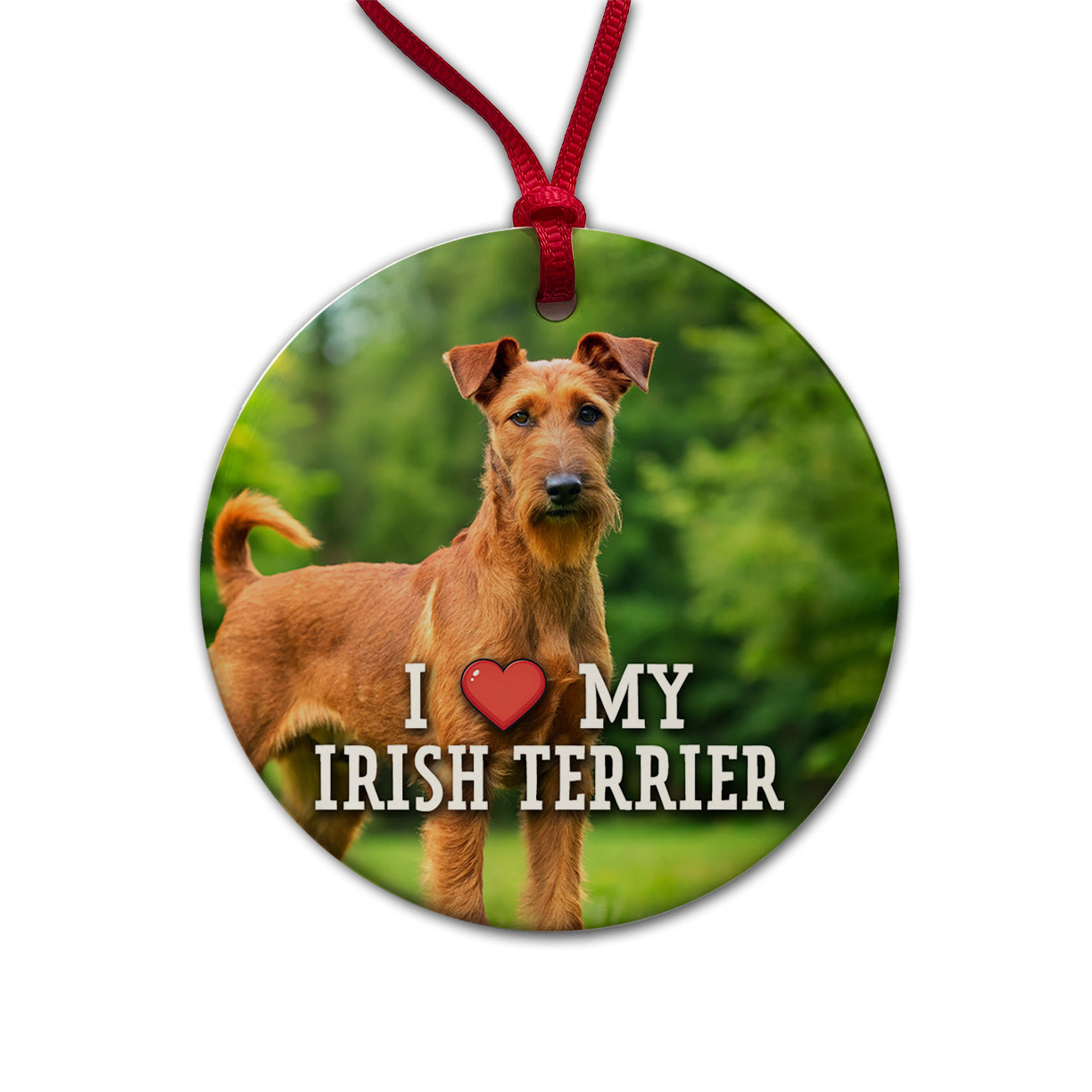 I Love My Irish Terrier Dog Heart Round Ceramic Holiday Christmas Tree Ornament