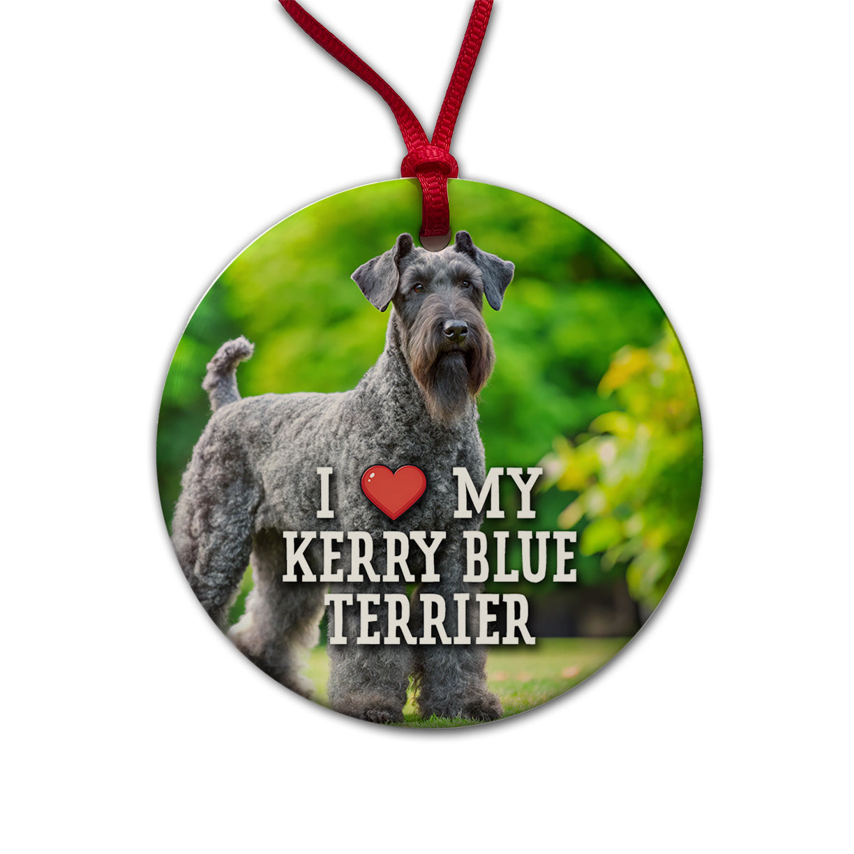 I Love My Kerry Blue Terrier Dog Heart Round Ceramic Holiday Christmas Tree Ornament