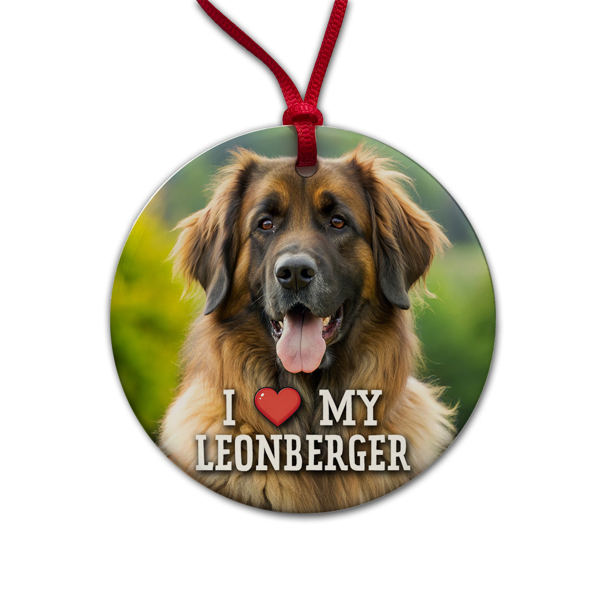 I Love My Leonberger Dog Heart Round Ceramic Holiday Christmas Tree Ornament