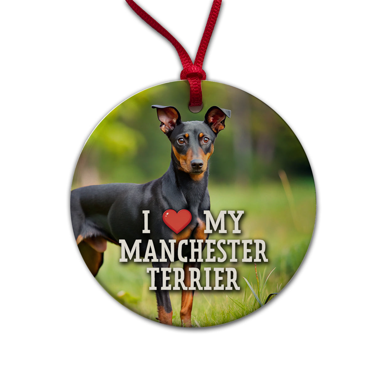 I Love My Manchester Terrier Dog Heart Round Ceramic Holiday Christmas Tree Ornament