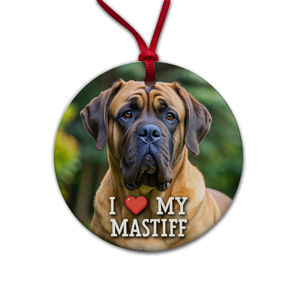 I Love My Mastiff Dog Heart Round Ceramic Holiday Christmas Tree Ornament