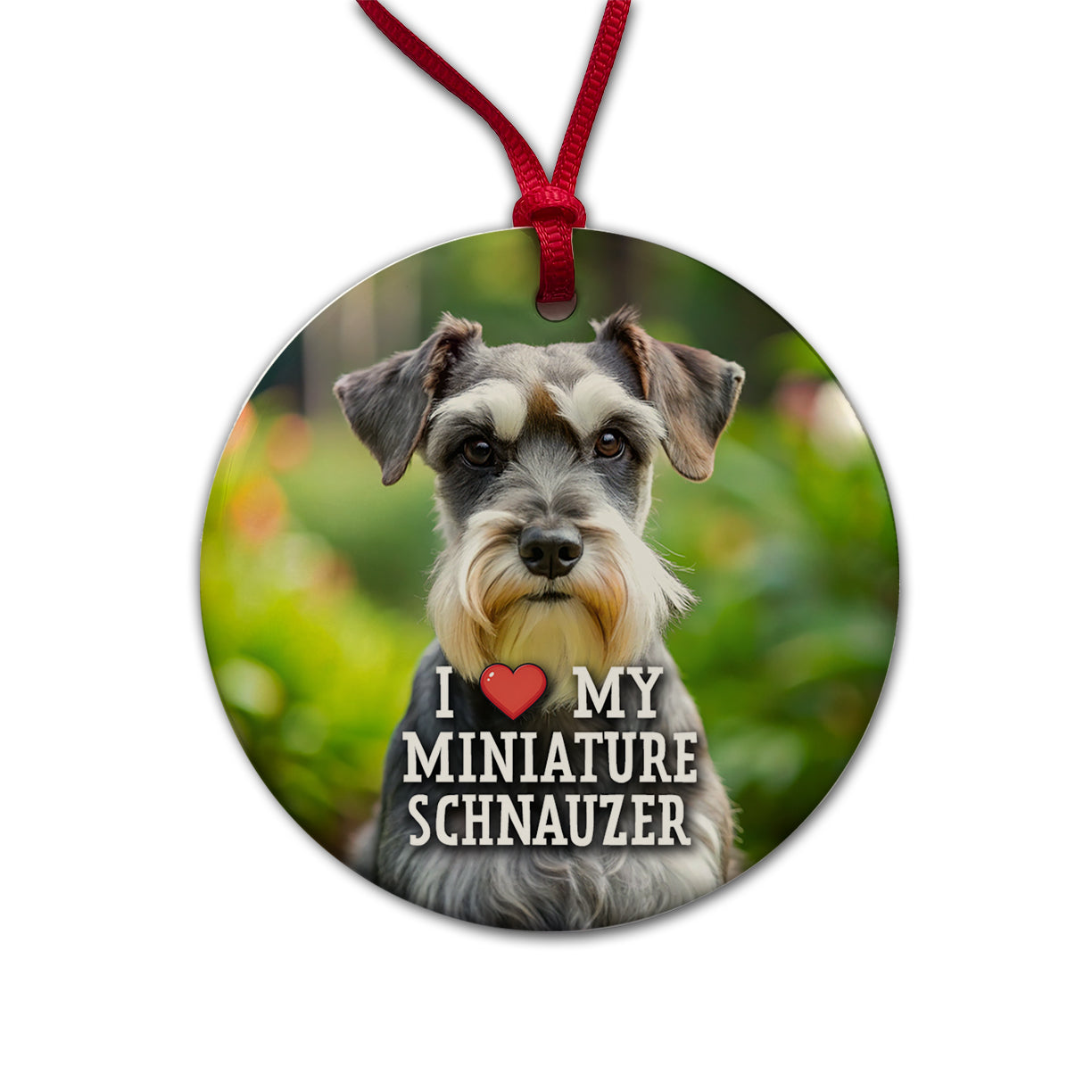 I Love My Miniature Schnauzer Dog Heart Round Ceramic Holiday Christmas Tree Ornament