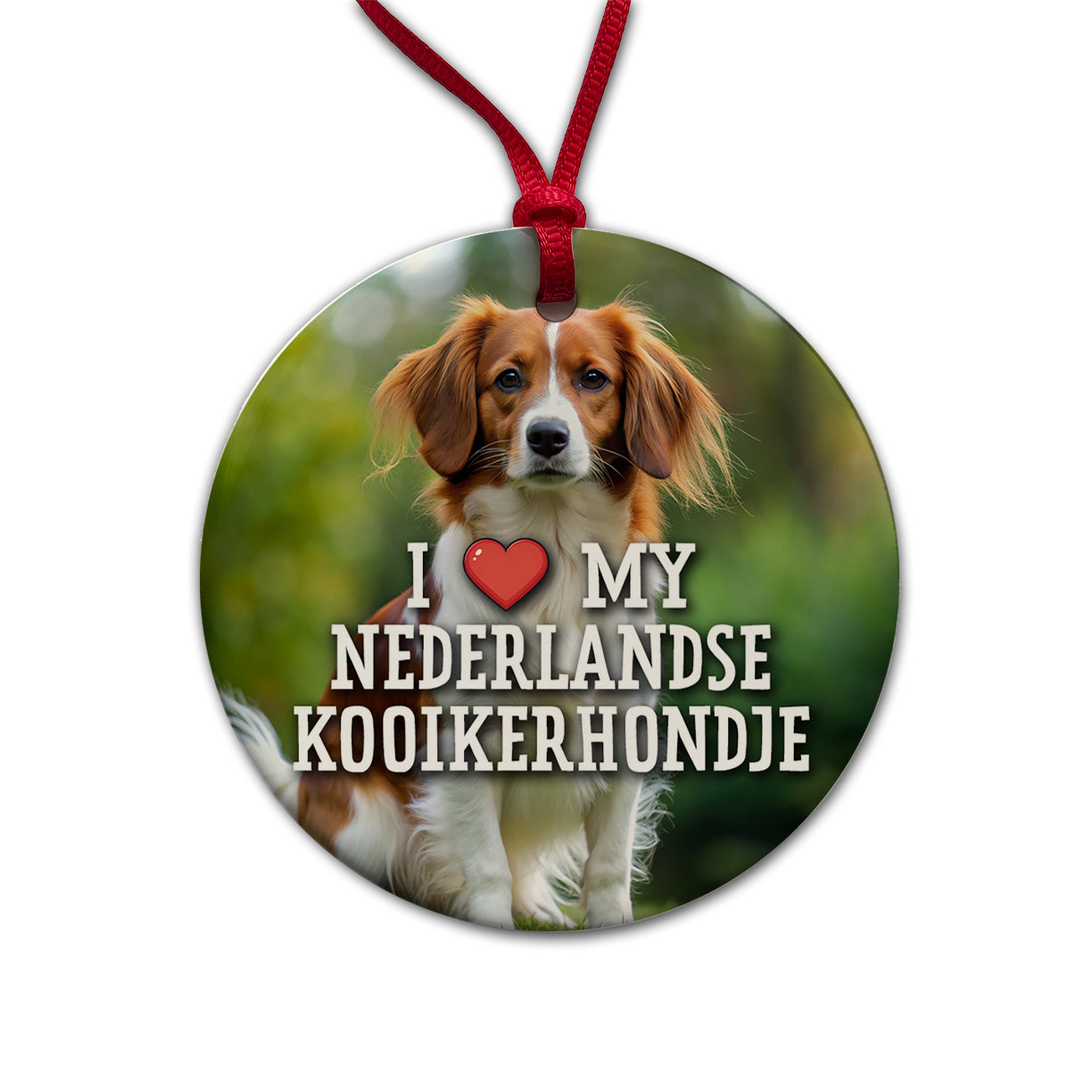 I Love My Nederlandse Kooikerhondje Dog Heart Round Ceramic Holiday Christmas Tree Ornament