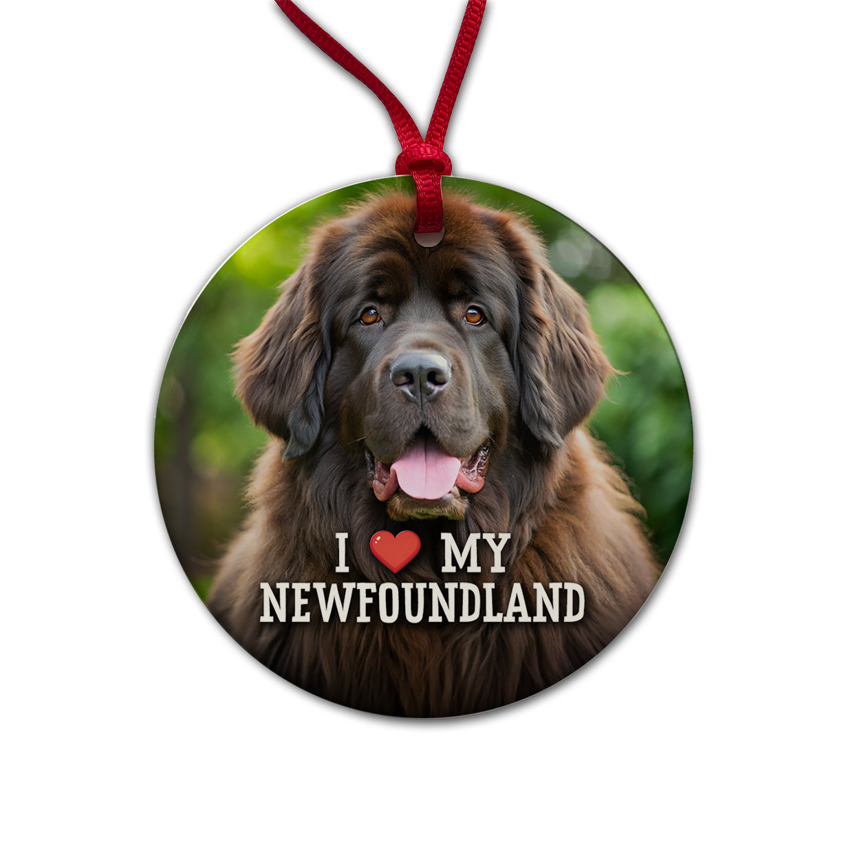 I Love My Newfoundland Dog Heart Round Ceramic Holiday Christmas Tree Ornament