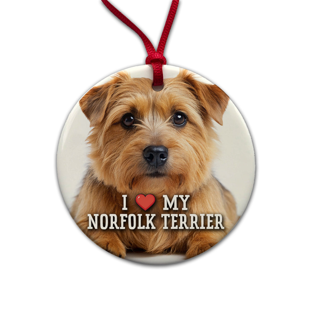 I Love My Norfolk Terrier Dog Heart Round Ceramic Holiday Christmas Tree Ornament