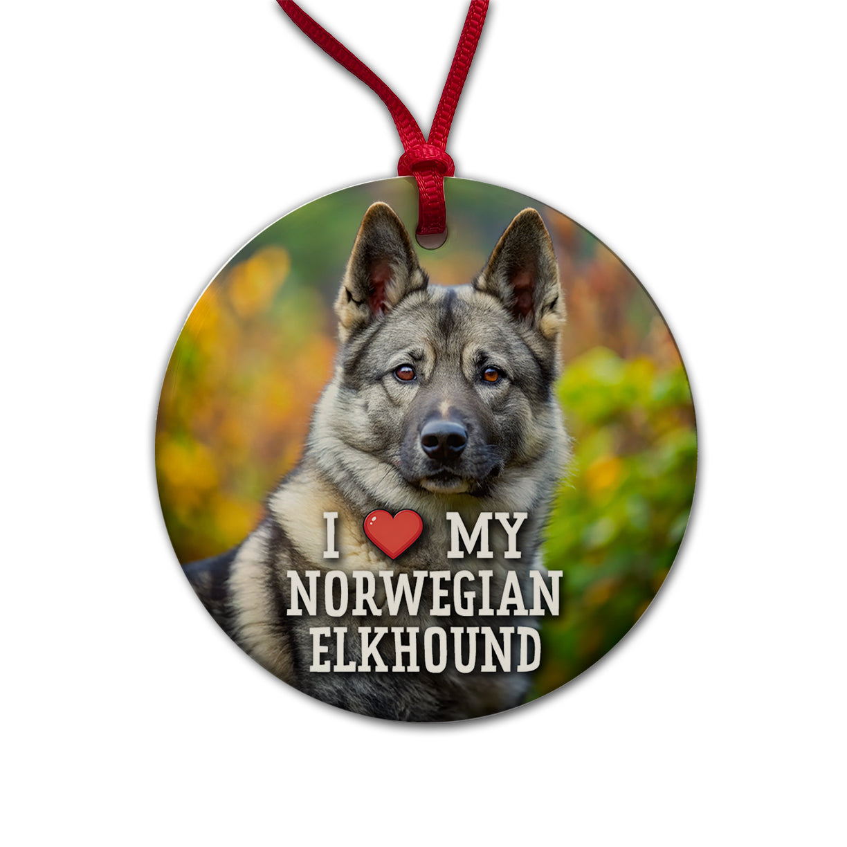I Love My Norwegian Elkhound Dog Heart Round Ceramic Holiday Christmas Tree Ornament