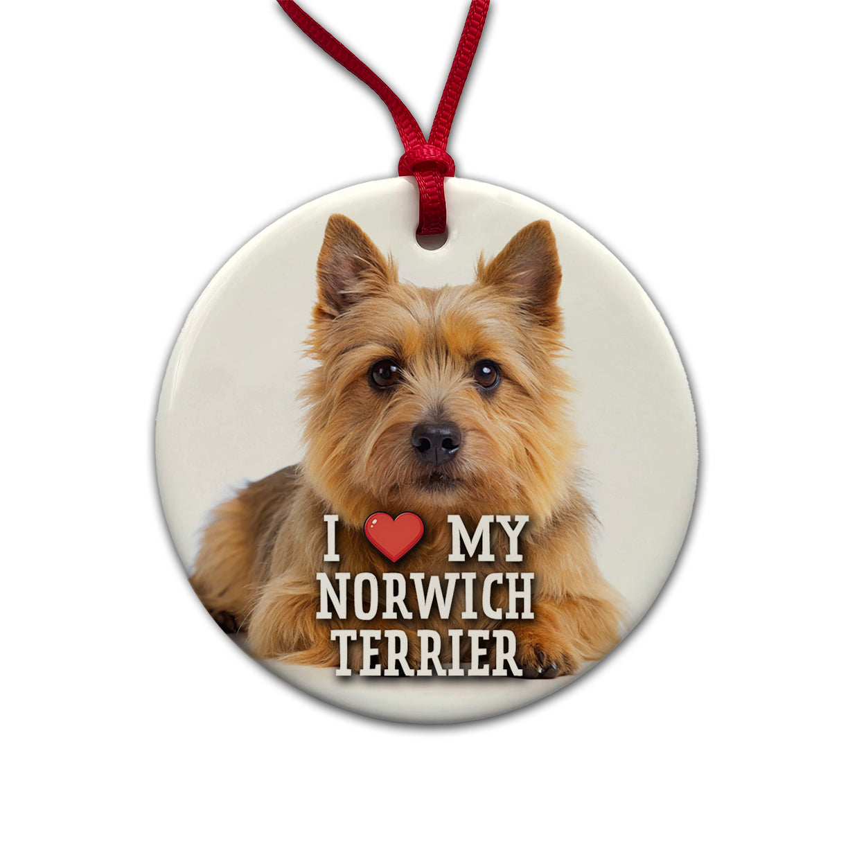 I Love My Norwich Terrier Dog Heart Round Ceramic Holiday Christmas Tree Ornament
