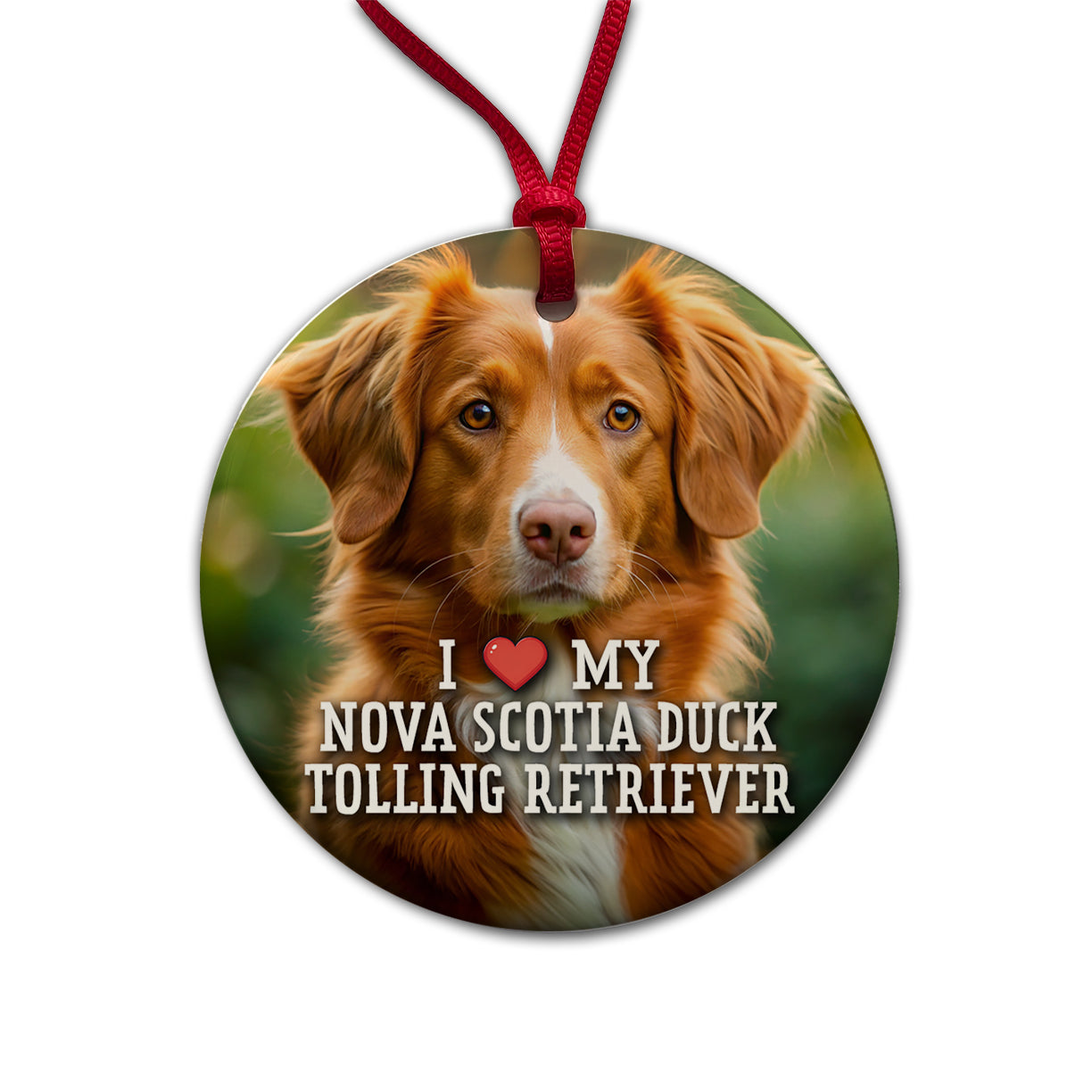 I Love My Nova Scotia Duck Tolling Retriever Dog Heart Round Ceramic Holiday Christmas Tree Ornament