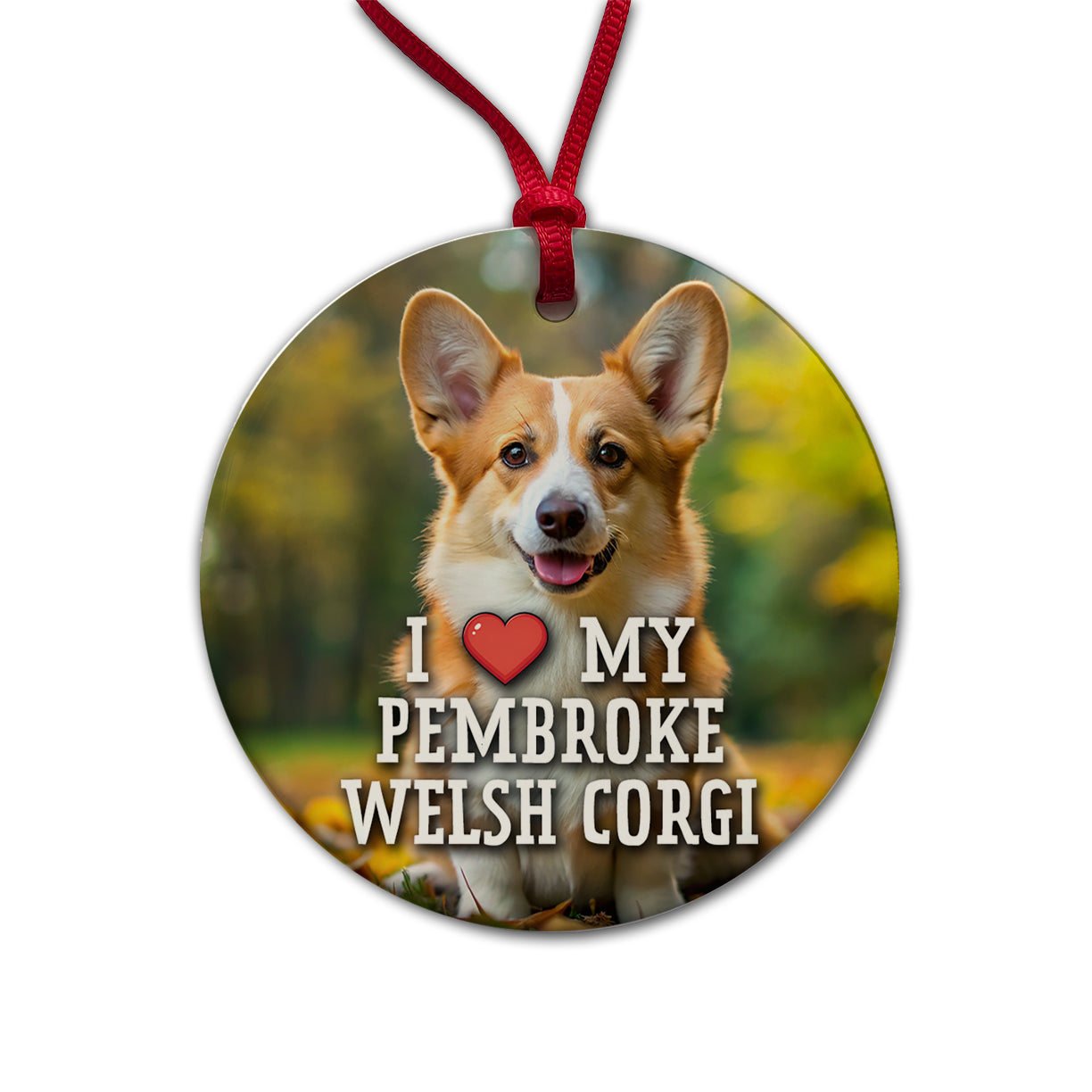 I Love My Pembroke Welsh Corgi Dog Heart Round Ceramic Holiday Christmas Tree Ornament