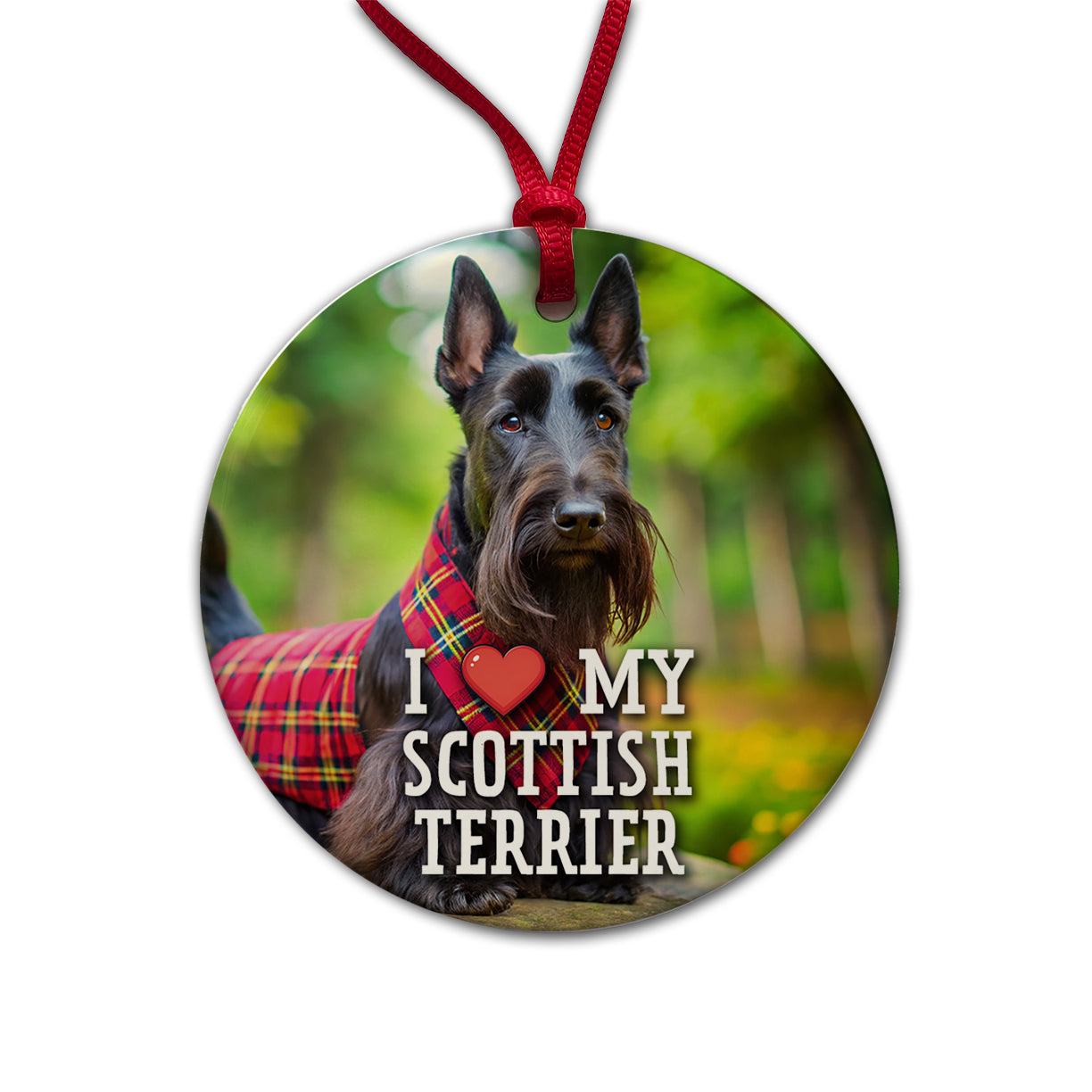I Love My Scottish Terrier Dog Heart Round Ceramic Holiday Christmas Tree Ornament