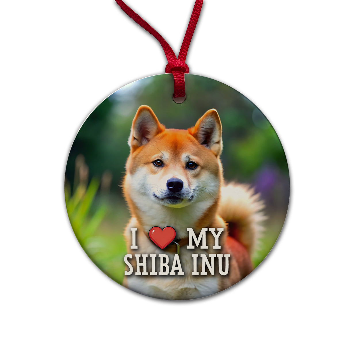 I Love My Shiba Inu Dog Heart Round Ceramic Holiday Christmas Tree Ornament