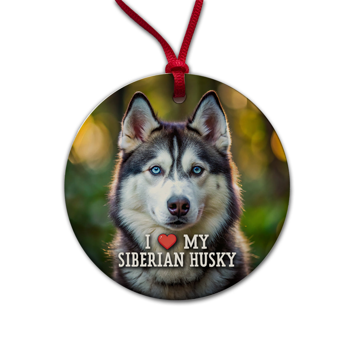 I Love My Siberian Husky Dog Heart Round Ceramic Holiday Christmas Tree Ornament