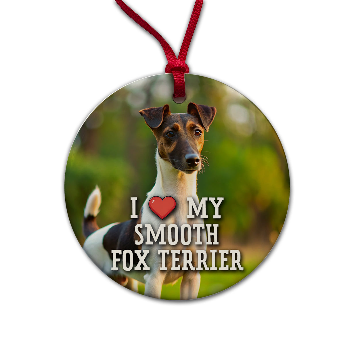 I Love My Smooth Fox Terrier Dog Heart Round Ceramic Holiday Christmas Tree Ornament