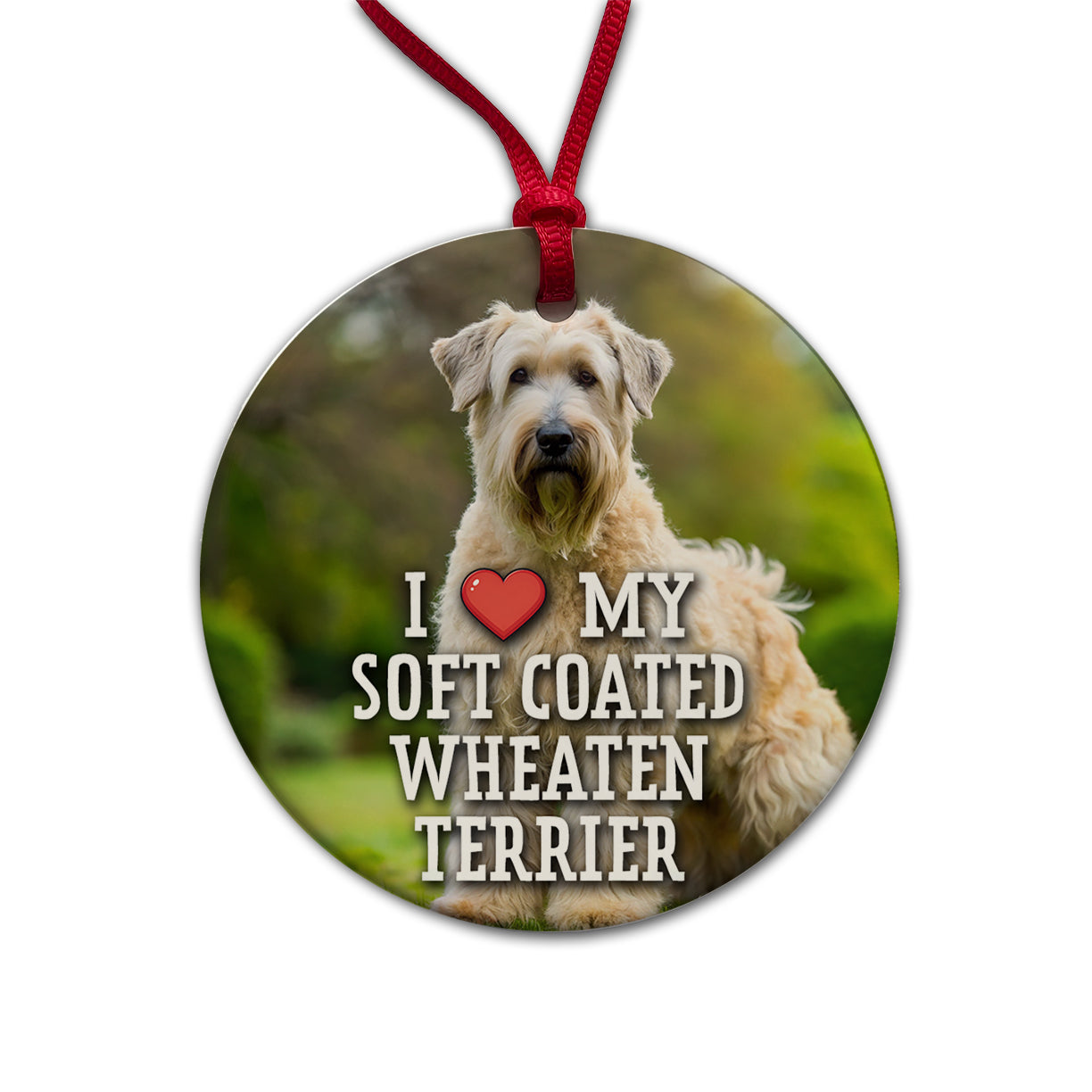 I Love My Soft Coated Wheaten Terrier Dog Heart Round Ceramic Holiday Christmas Tree Ornament