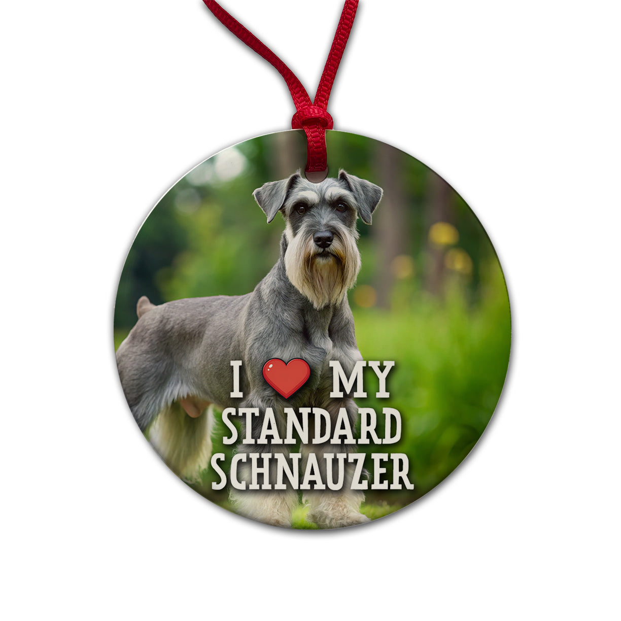 I Love My Standard Schnauzer Dog Heart Round Ceramic Holiday Christmas Tree Ornament