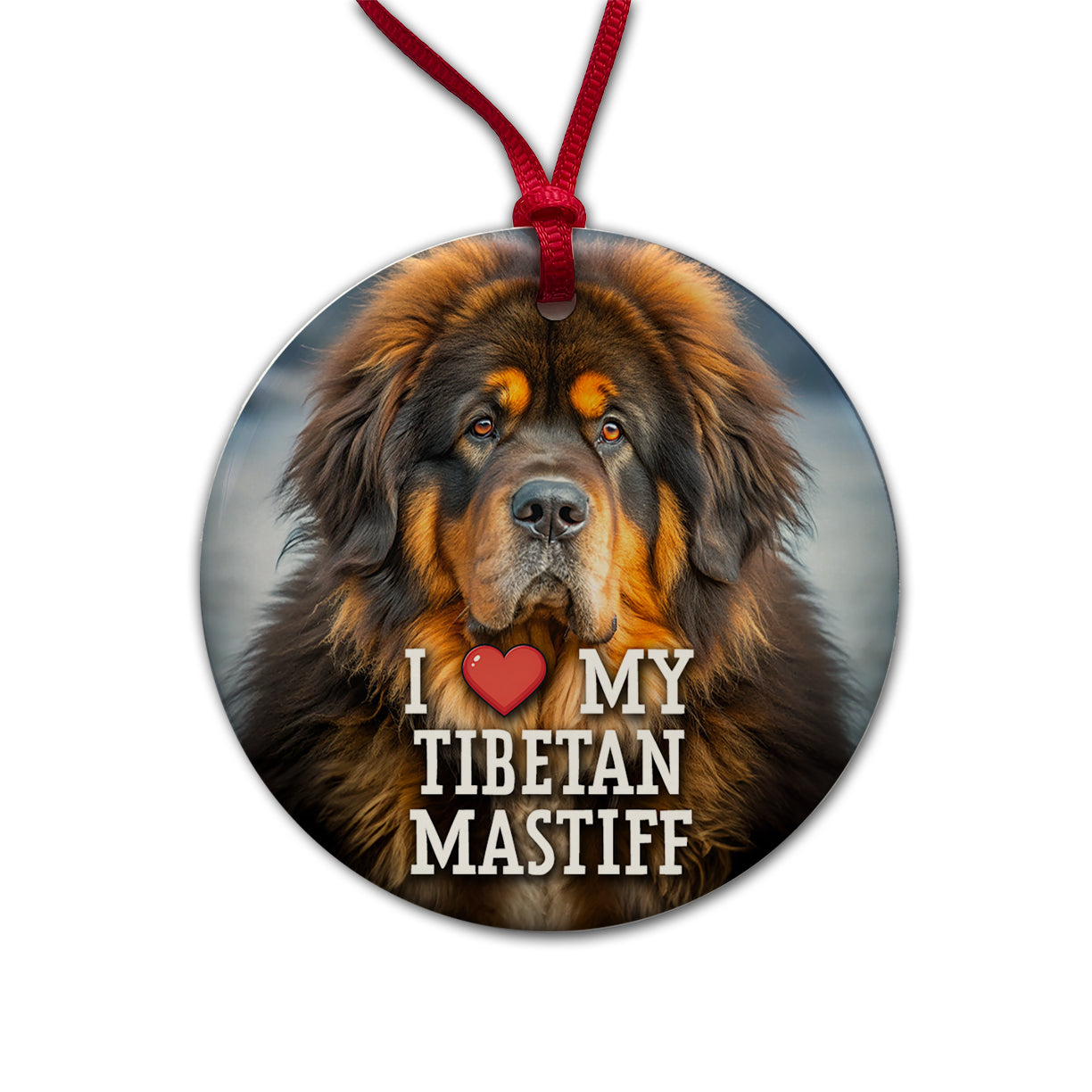 I Love My Tibetan Mastiff Dog Heart Round Ceramic Holiday Christmas Tree Ornament
