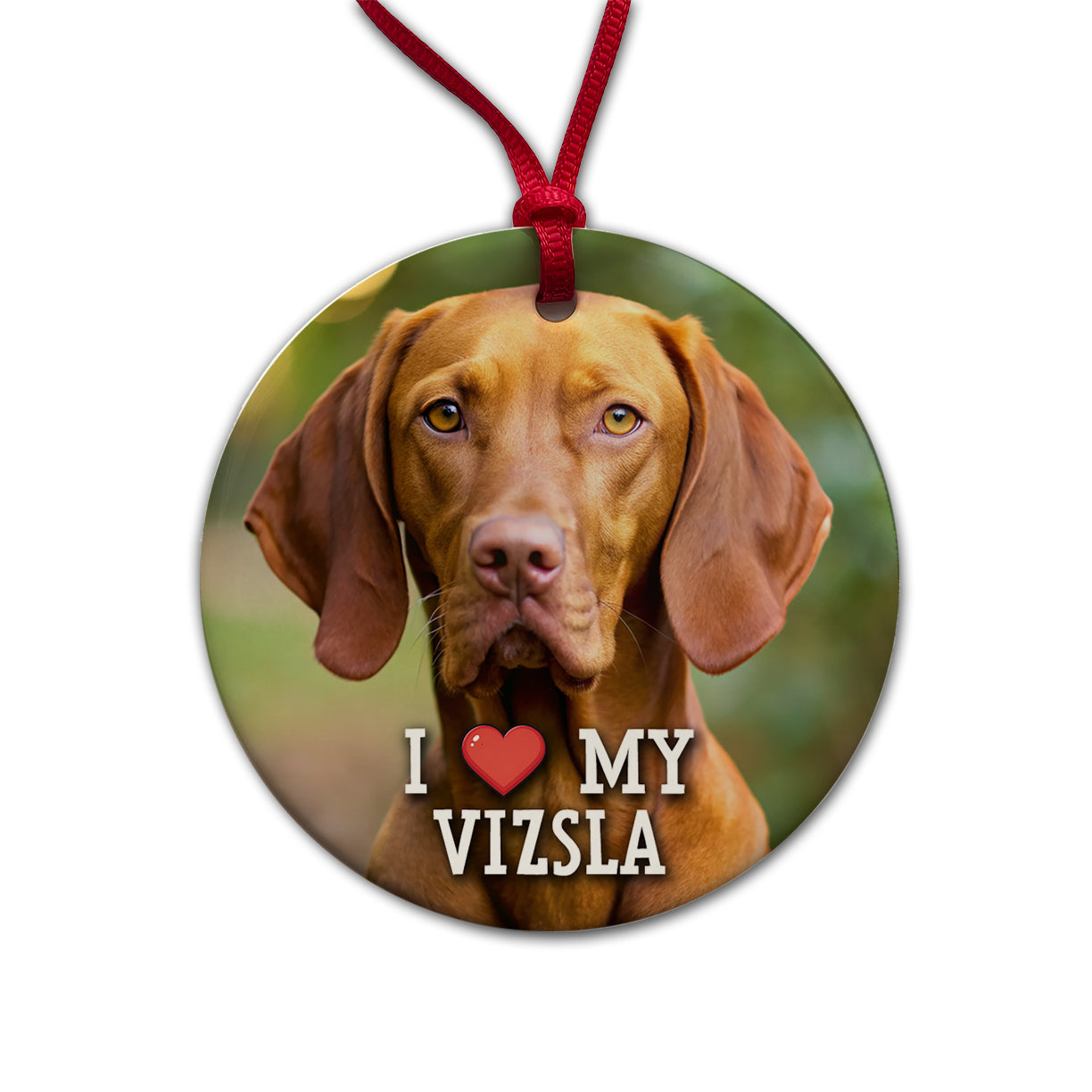 I Love My Vizsla Dog Heart Round Ceramic Holiday Christmas Tree Ornament