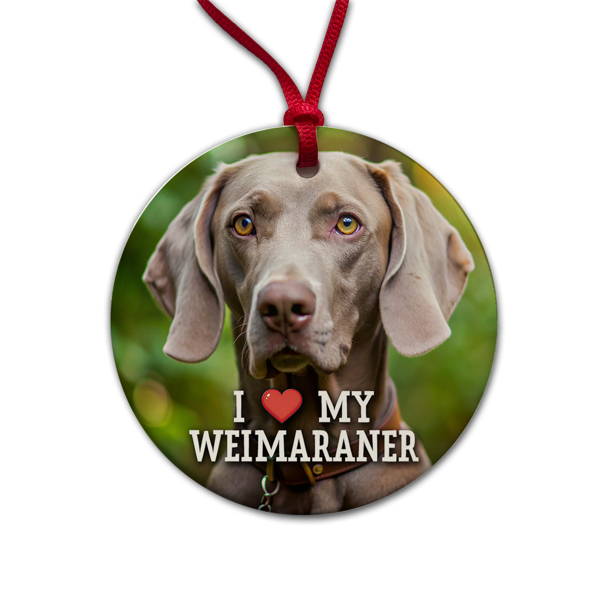 I Love My Weimaraner Dog Heart Round Ceramic Holiday Christmas Tree Ornament
