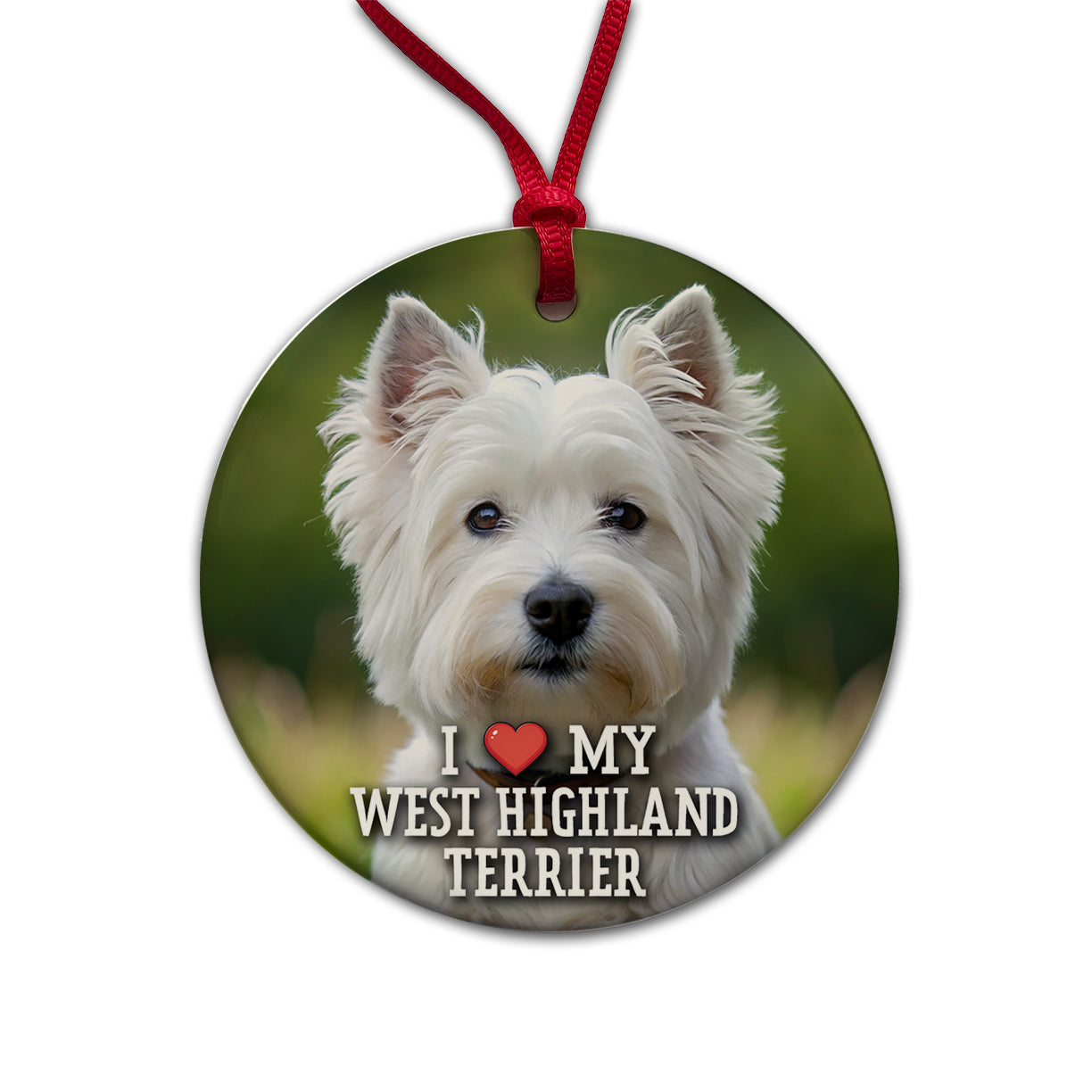 I Love My West Highland Terrier Dog Heart Round Ceramic Holiday Christmas Tree Ornament