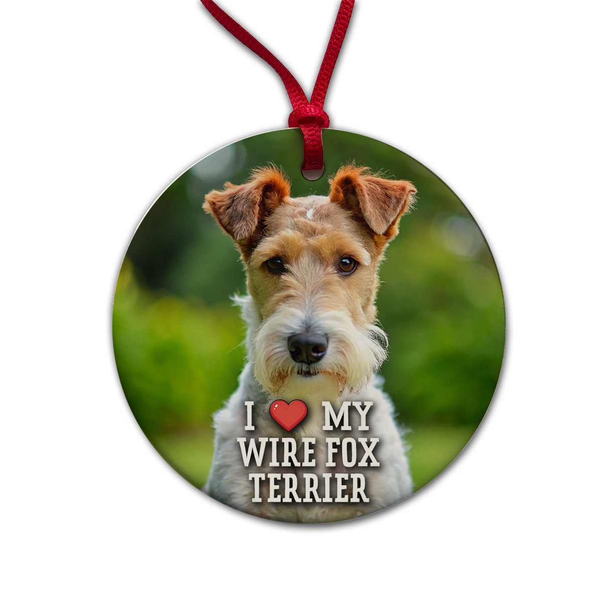 I Love My Wire Fox Terrier Dog Heart Round Ceramic Holiday Christmas Tree Ornament