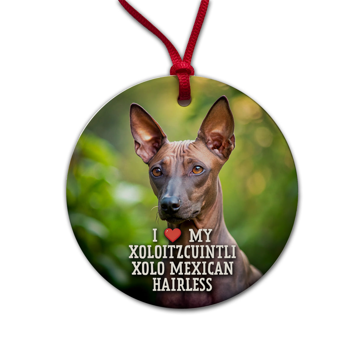 I Love My Xoloitzcuintli Xolo Mexican Hairless Dog Heart Round Ceramic Holiday Christmas Tree Ornament