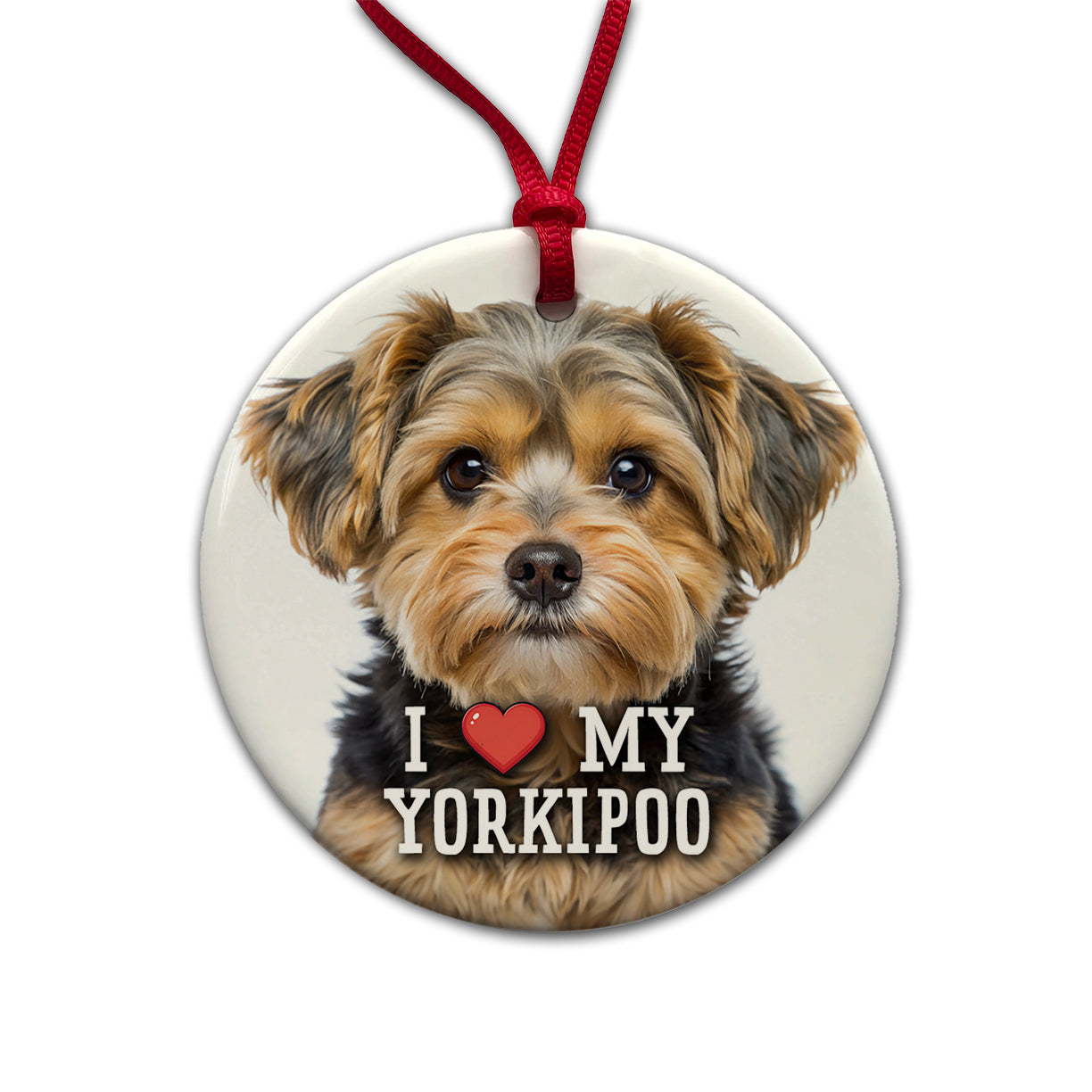 I Love My Yorkipoo Dog Heart Round Ceramic Holiday Christmas Tree Ornament