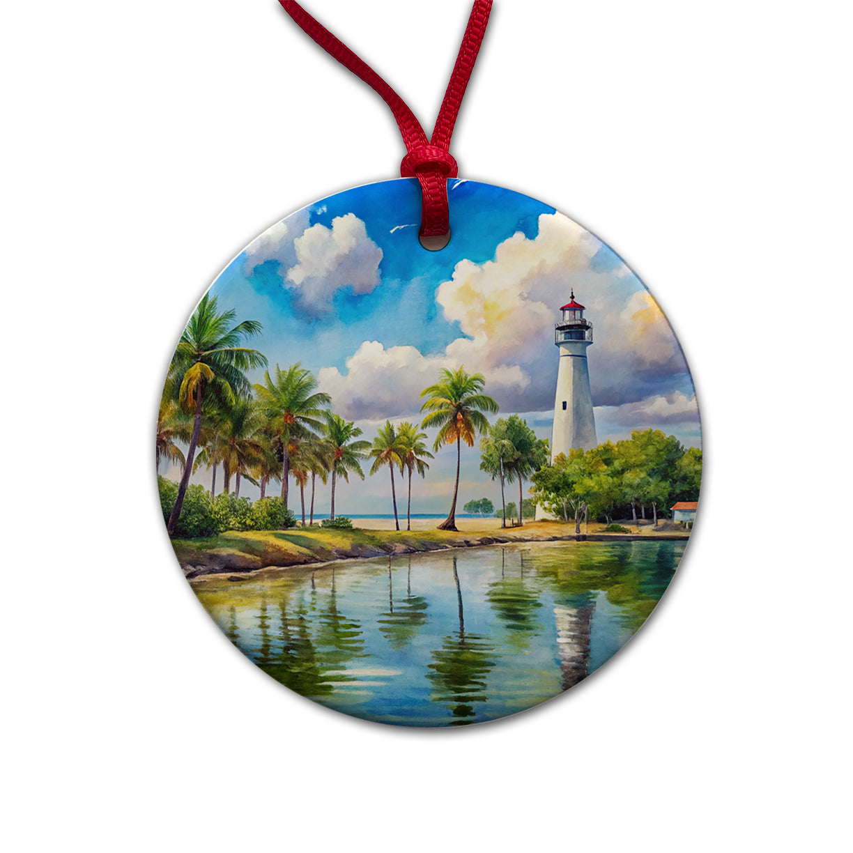 Biscayne National Park Florida Watercolor Style Round Ceramic Holiday Christmas Tree Ornament