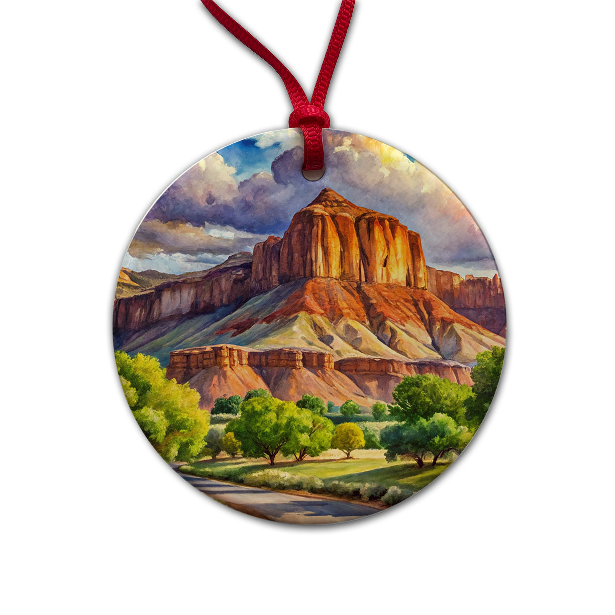Capitol Reef National Park Utah Watercolor Style Round Ceramic Holiday Christmas Tree Ornament