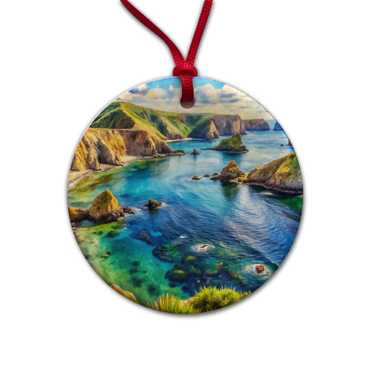 Channel Islands National Park California Watercolor Style Round Ceramic Holiday Christmas Tree Ornament