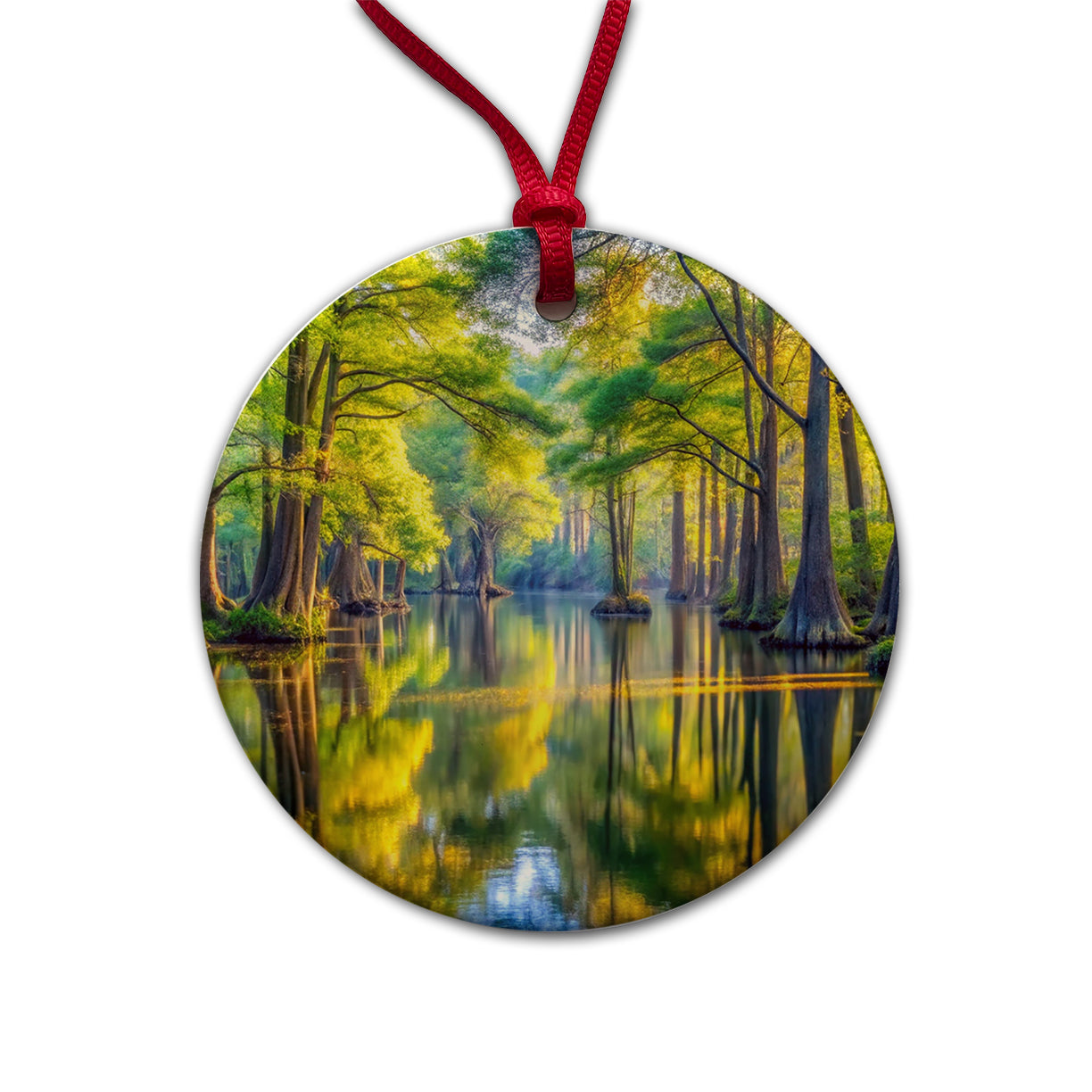 Congaree National Park South Carolina Watercolor Style Round Ceramic Holiday Christmas Tree Ornament