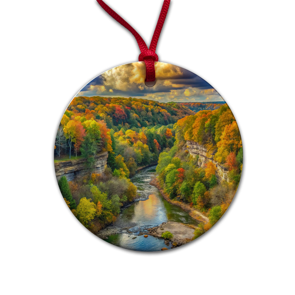 Cuyahoga Valley National Park Ohio Watercolor Style Round Ceramic Holiday Christmas Tree Ornament