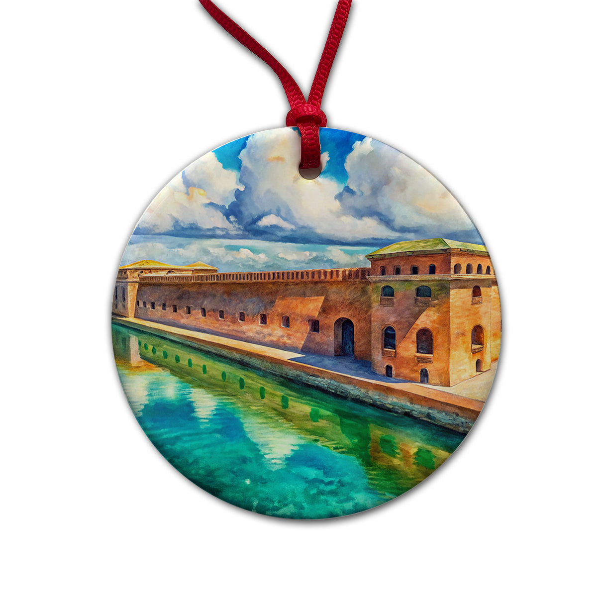 Dry Tortugas National Park Florida Watercolor Style Round Ceramic Holiday Christmas Tree Ornament