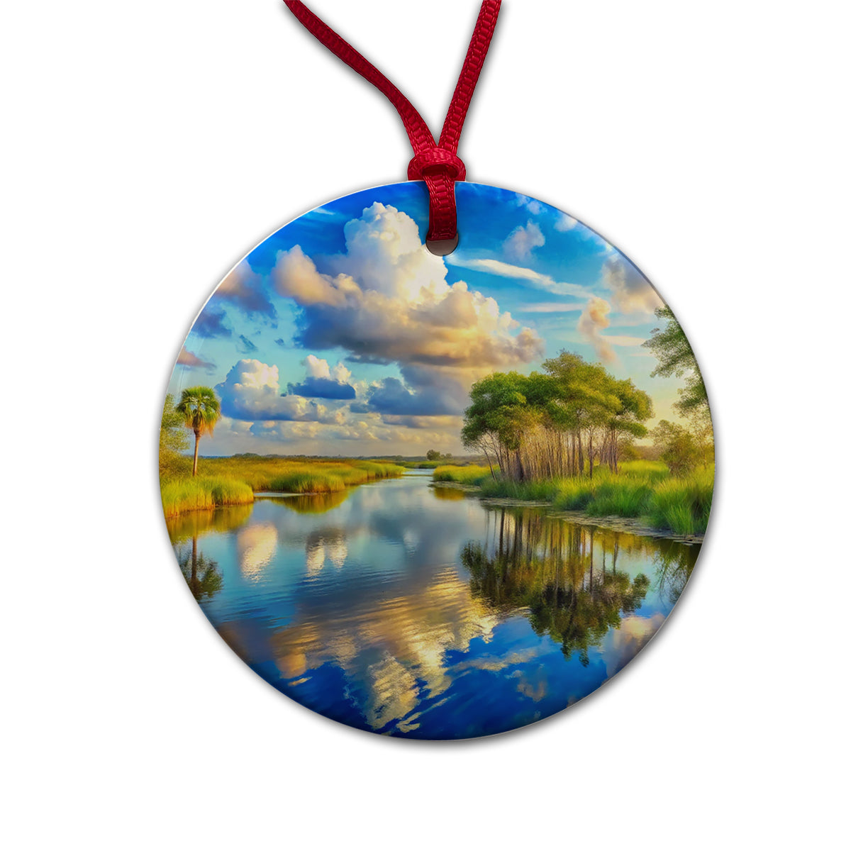 Everglades National Park Florida Watercolor Style Round Ceramic Holiday Christmas Tree Ornament