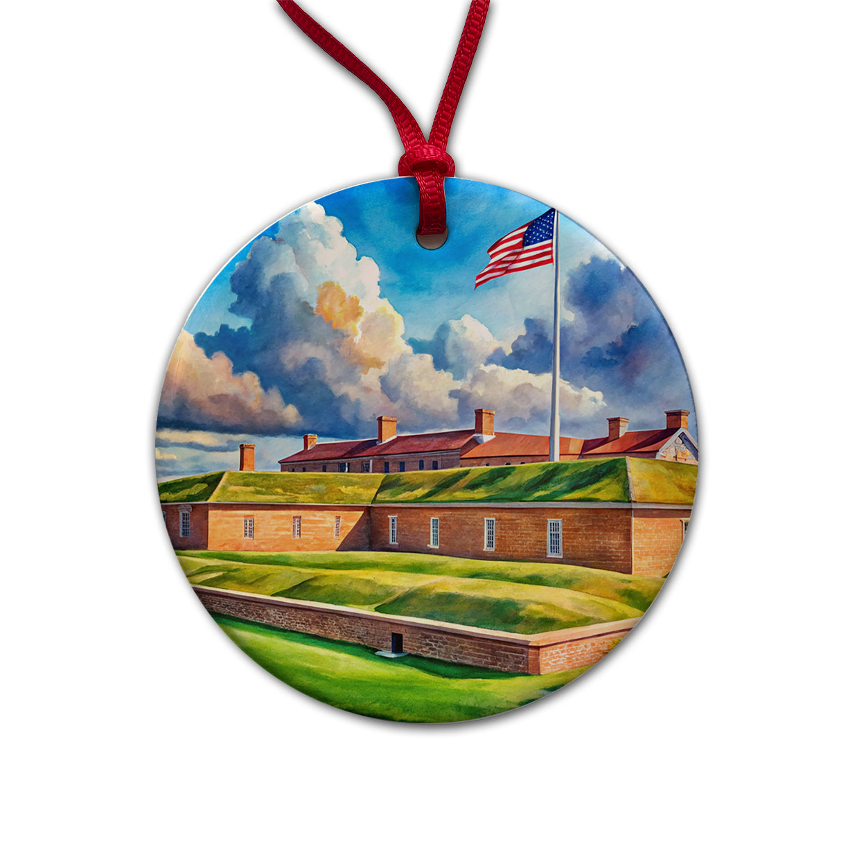 Fort McHenry National Monument Maryland Watercolor Style Round Ceramic Holiday Christmas Tree Ornament