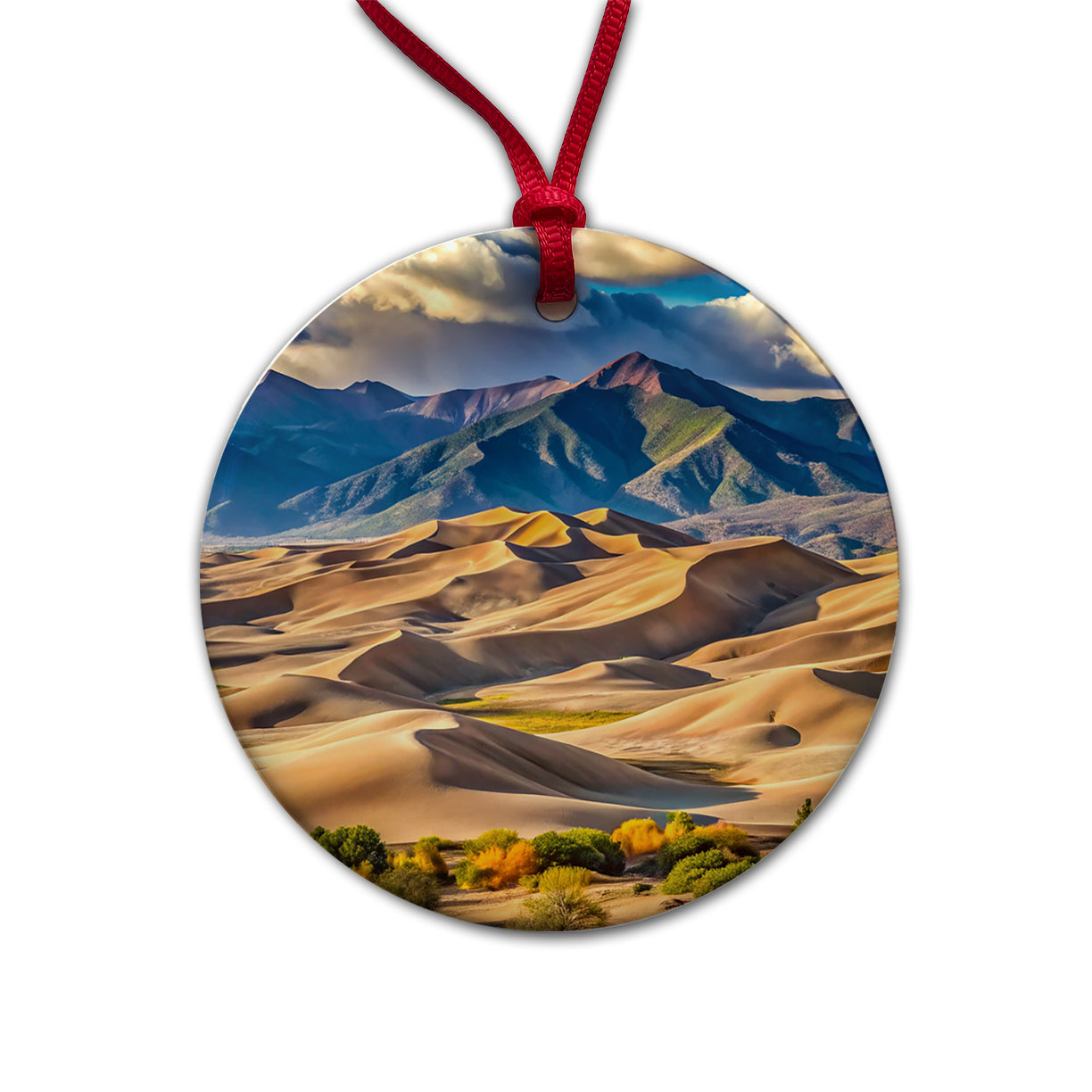 Great Sand Dunes National Park Colorado Watercolor Style Round Ceramic Holiday Christmas Tree Ornament