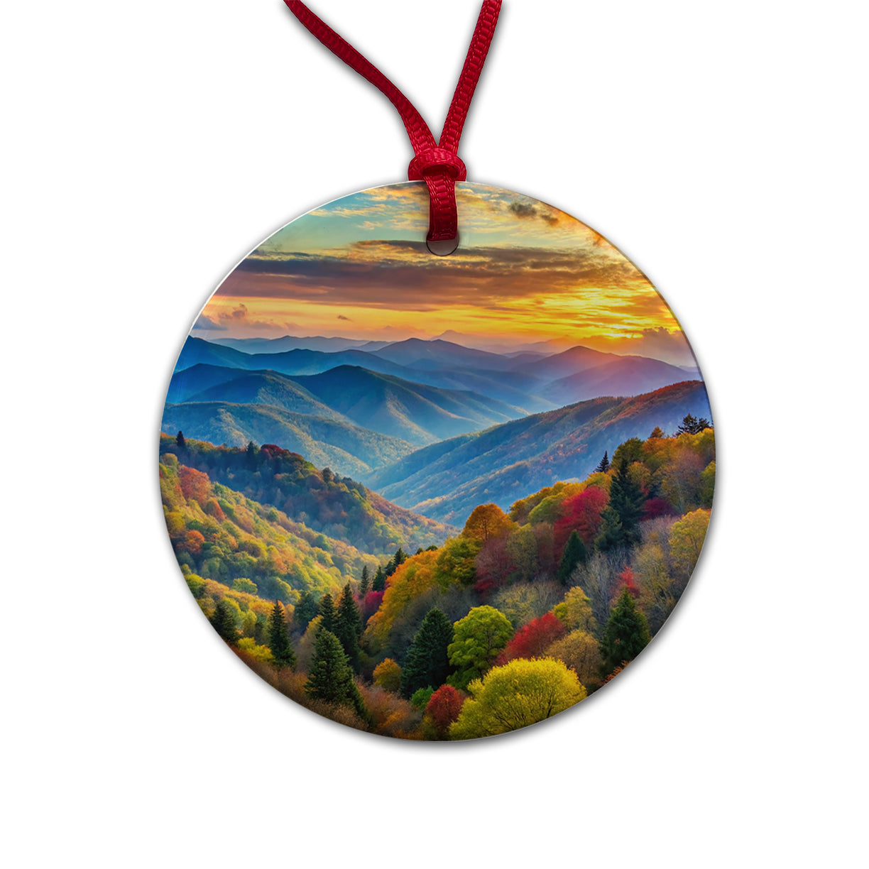 Great Smoky Mountains National Park North Carolina Tennessee Watercolor Style Round Ceramic Holiday Christmas Tree Ornament