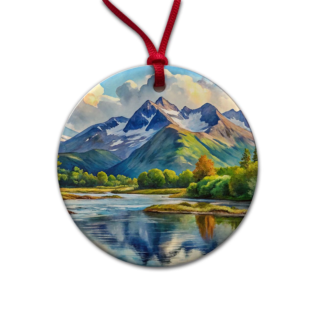 Katmai National Park Alaska Watercolor Style Round Ceramic Holiday Christmas Tree Ornament