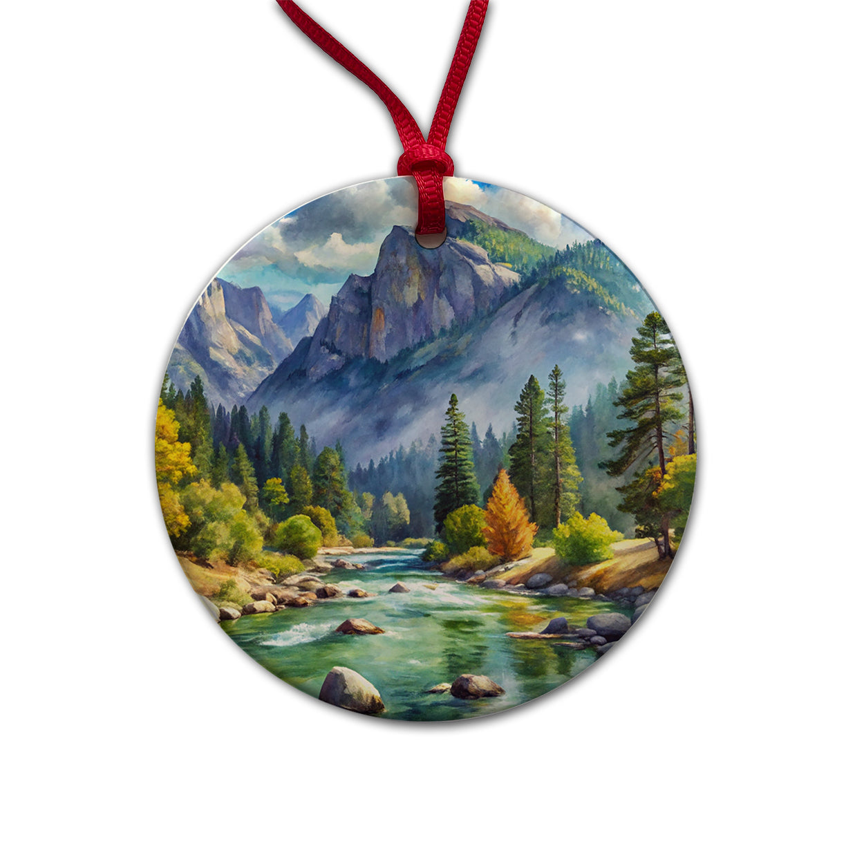 Kings Canyon National Park California Watercolor Style Round Ceramic Holiday Christmas Tree Ornament
