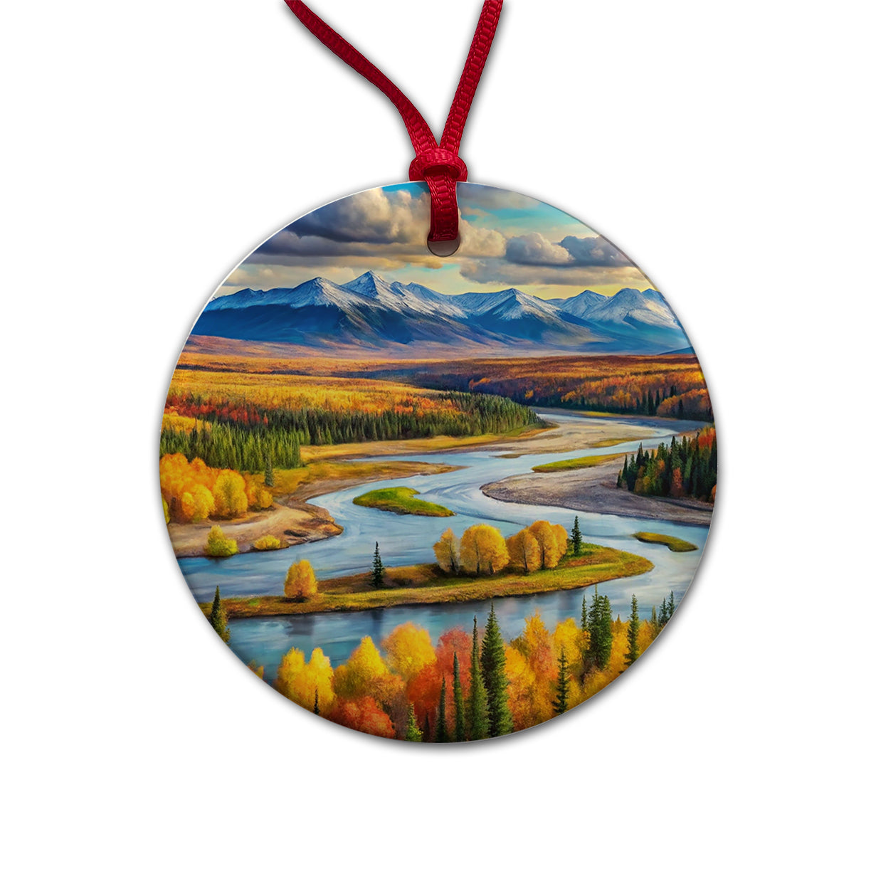 Kobuk Valley National Park Alaska Watercolor Style Round Ceramic Holiday Christmas Tree Ornament