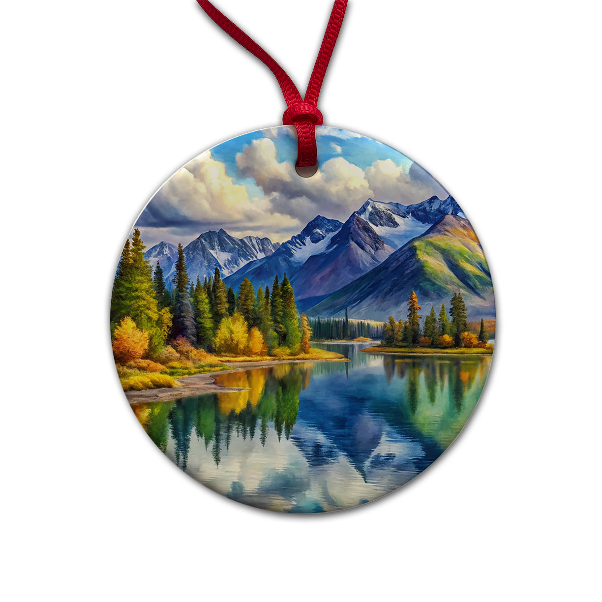 Lake Clark National Park Alaska Watercolor Style Round Ceramic Holiday Christmas Tree Ornament