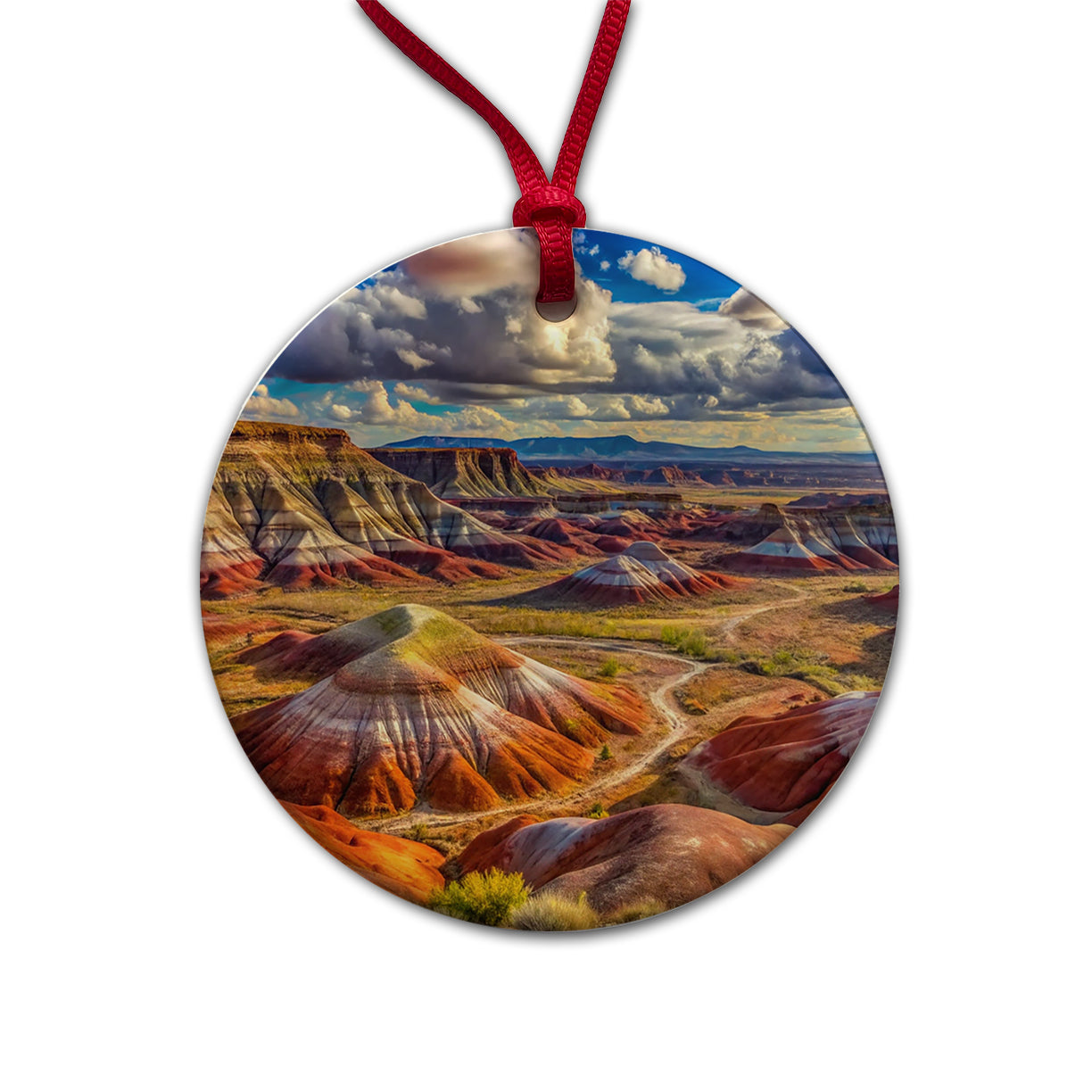 Petrified Forest National Park Arizona Watercolor Style Round Ceramic Holiday Christmas Tree Ornament