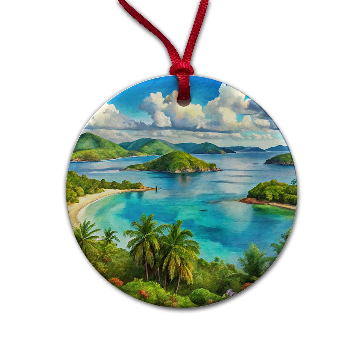 Virgin Islands National Park Watercolor Style Round Ceramic Holiday Christmas Tree Ornament