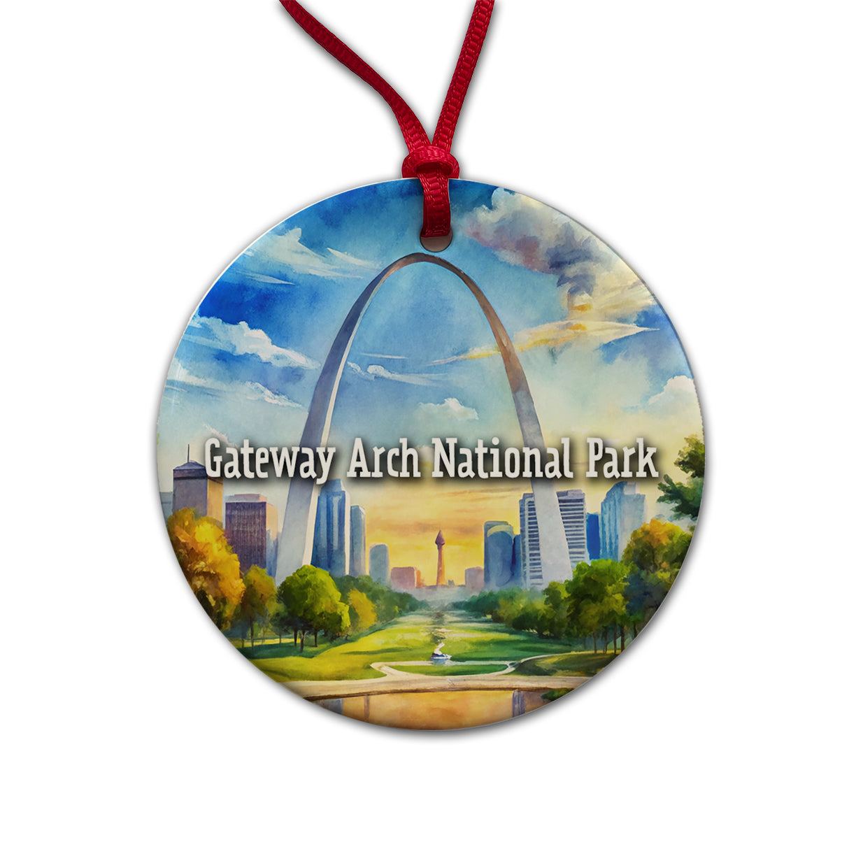 Gateway Arch National Park Missouri Round Ceramic Holiday Christmas Tree Ornament
