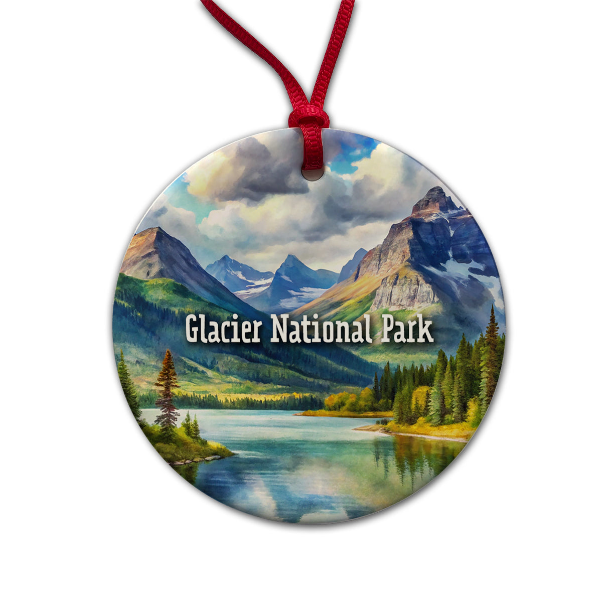 Glacier National Park Montana Round Ceramic Holiday Christmas Tree Ornament