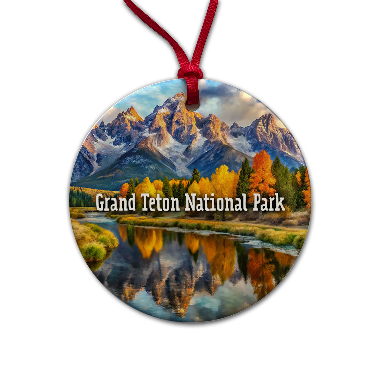 Grand Teton National Park Wyoming Round Ceramic Holiday Christmas Tree Ornament